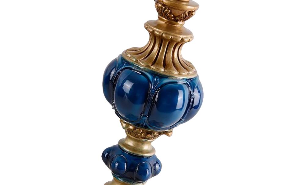 Vintage Table Lamp with Blue Floral Glass Shade - Romantic Accent Lamp for Bedroom
