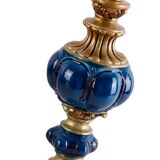 Vintage Table Lamp with Blue Floral Glass Shade - Romantic Accent Lamp for Bedroom
