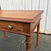 Antique desk in pitch pine, turned legs, drawer – superb patina.