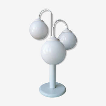 Lampe de table en métal blanc vintage avec 3 boules de lanterne, années 80