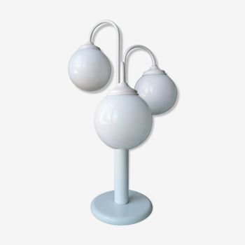 Vintage white metal table lamp with 3 lantern balls, 80s