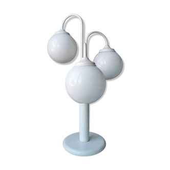 Vintage white metal table lamp with 3 lantern balls, 80s