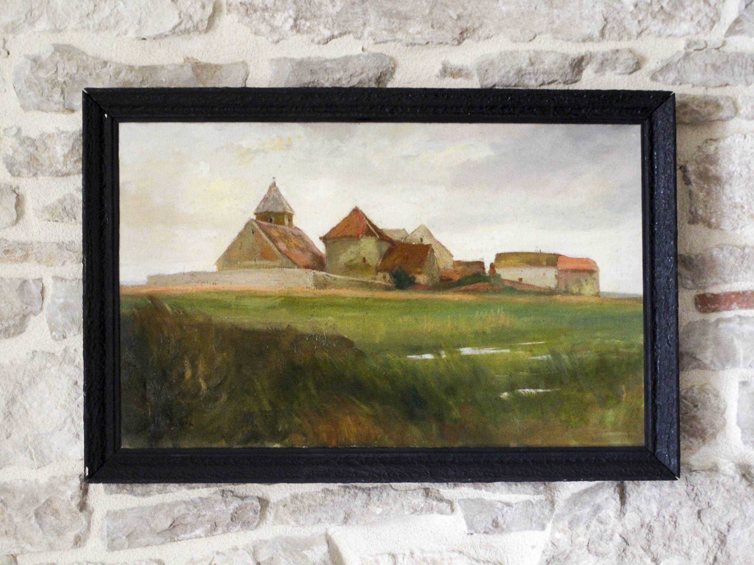 Oil on canvas signed Paysage de Beauce