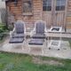 Pair of ottoman armchairs with wrought iron serving trolley, vintage garden, old design