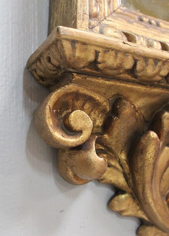 Golden Wooden Mirror with Winged Animal Decorations - Late 19th Century