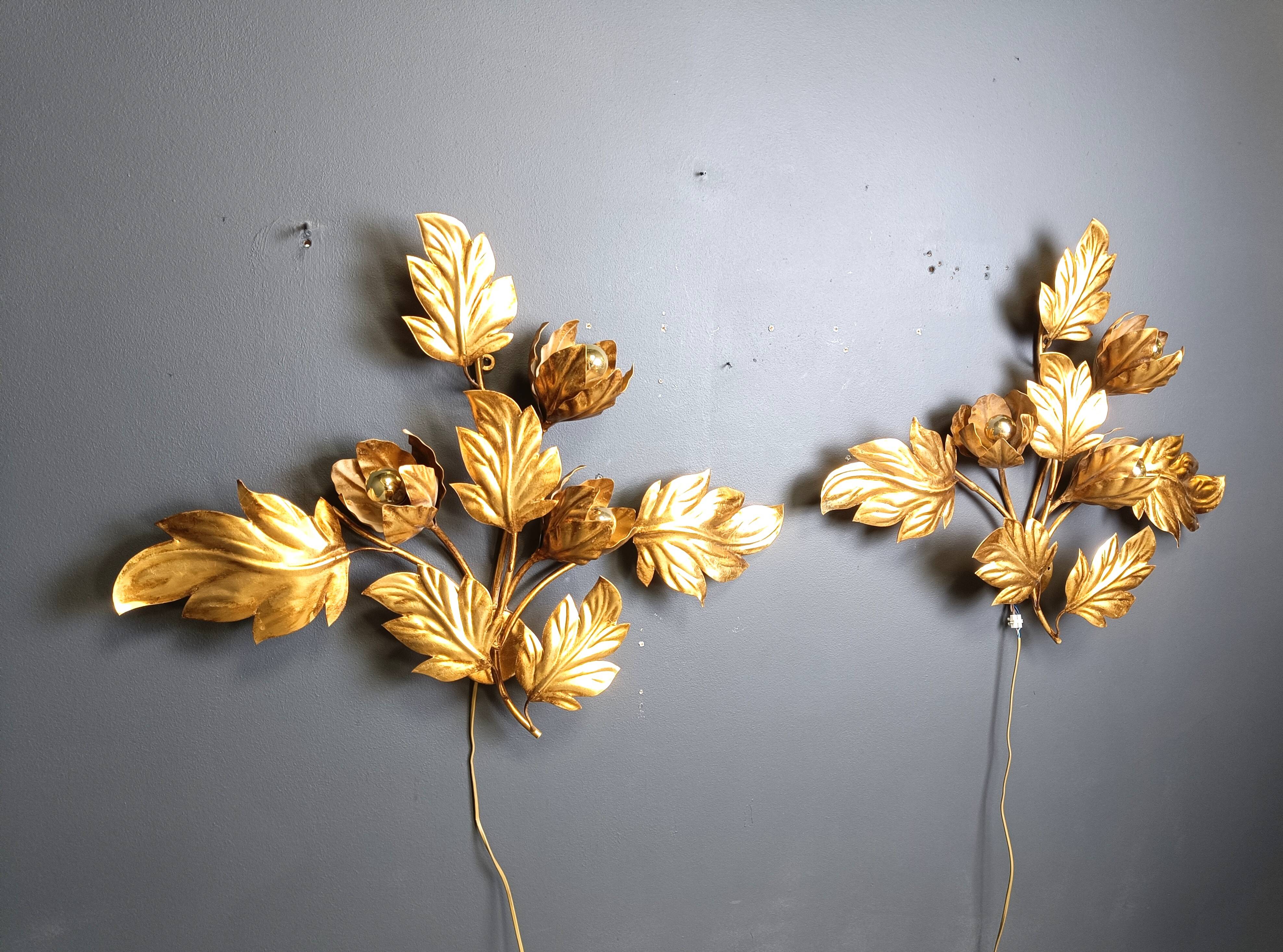 Pair of Vintage leaf wall lights by Hans Kögl, 1970s