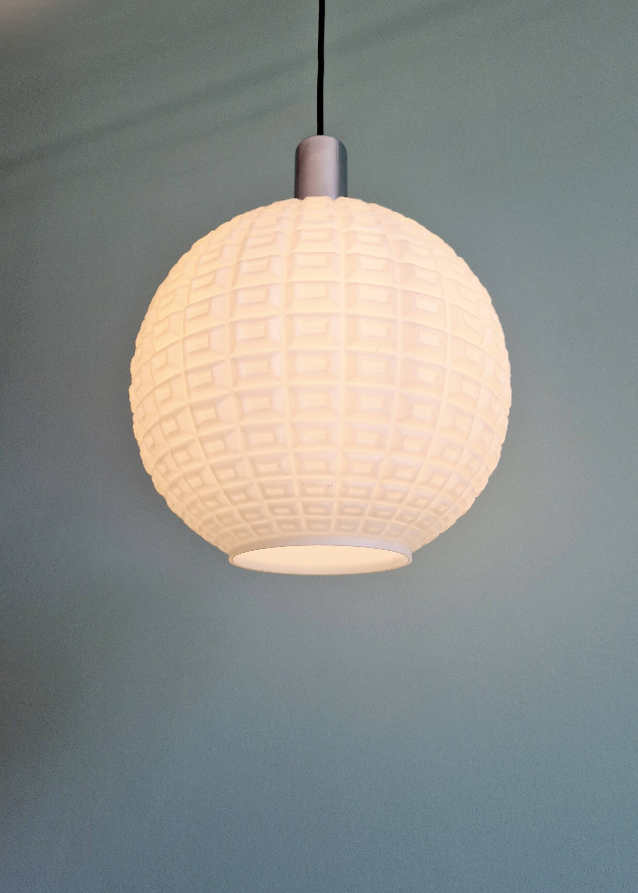 Vintage textured white opaline pendant light, 1960s-70s