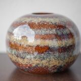 Striated glazed ceramic vase, ball vase, flower pot, interior decoration, collection, 70's