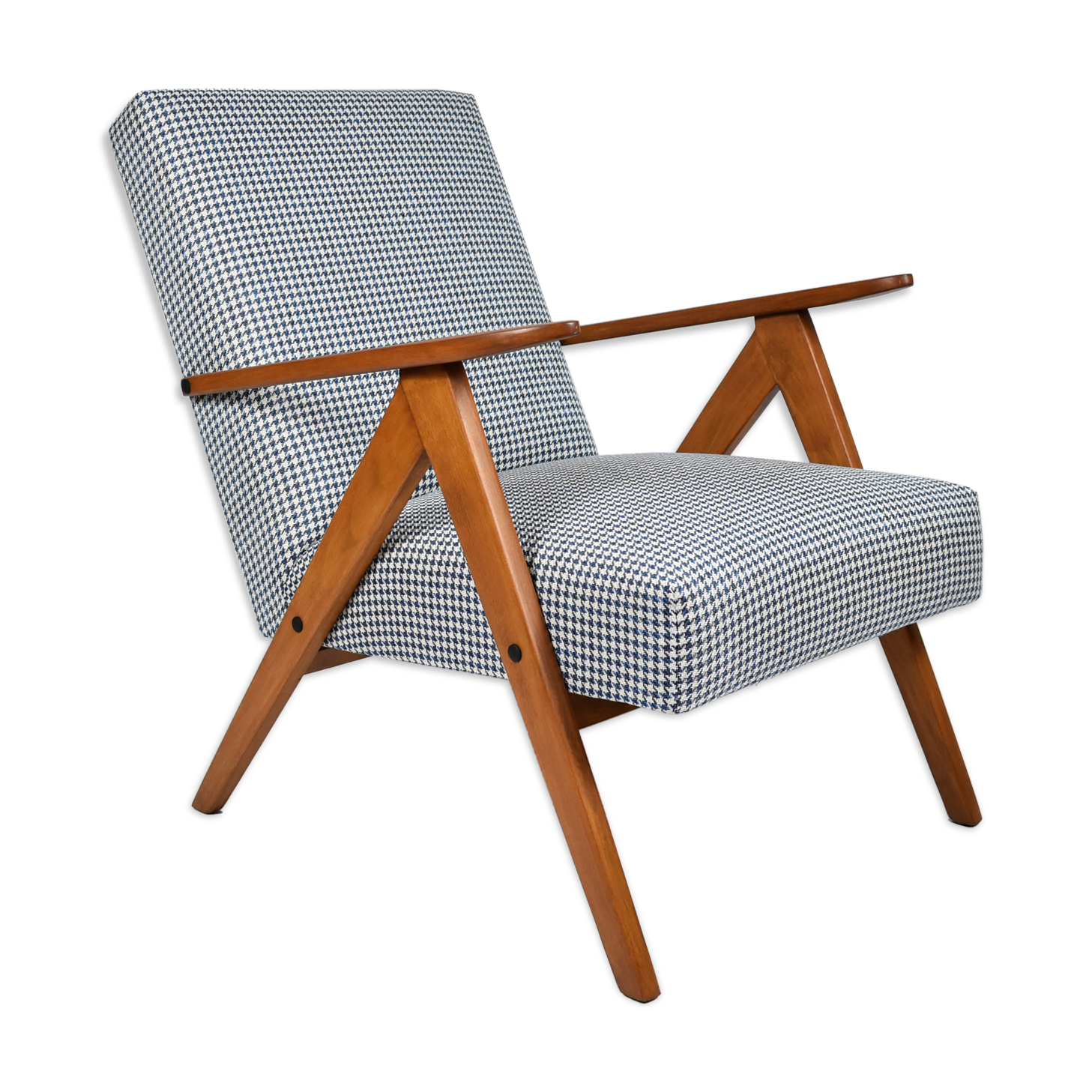 Vintage original armchair 60s, VAR edition, fully restored, poule fabric, stylish