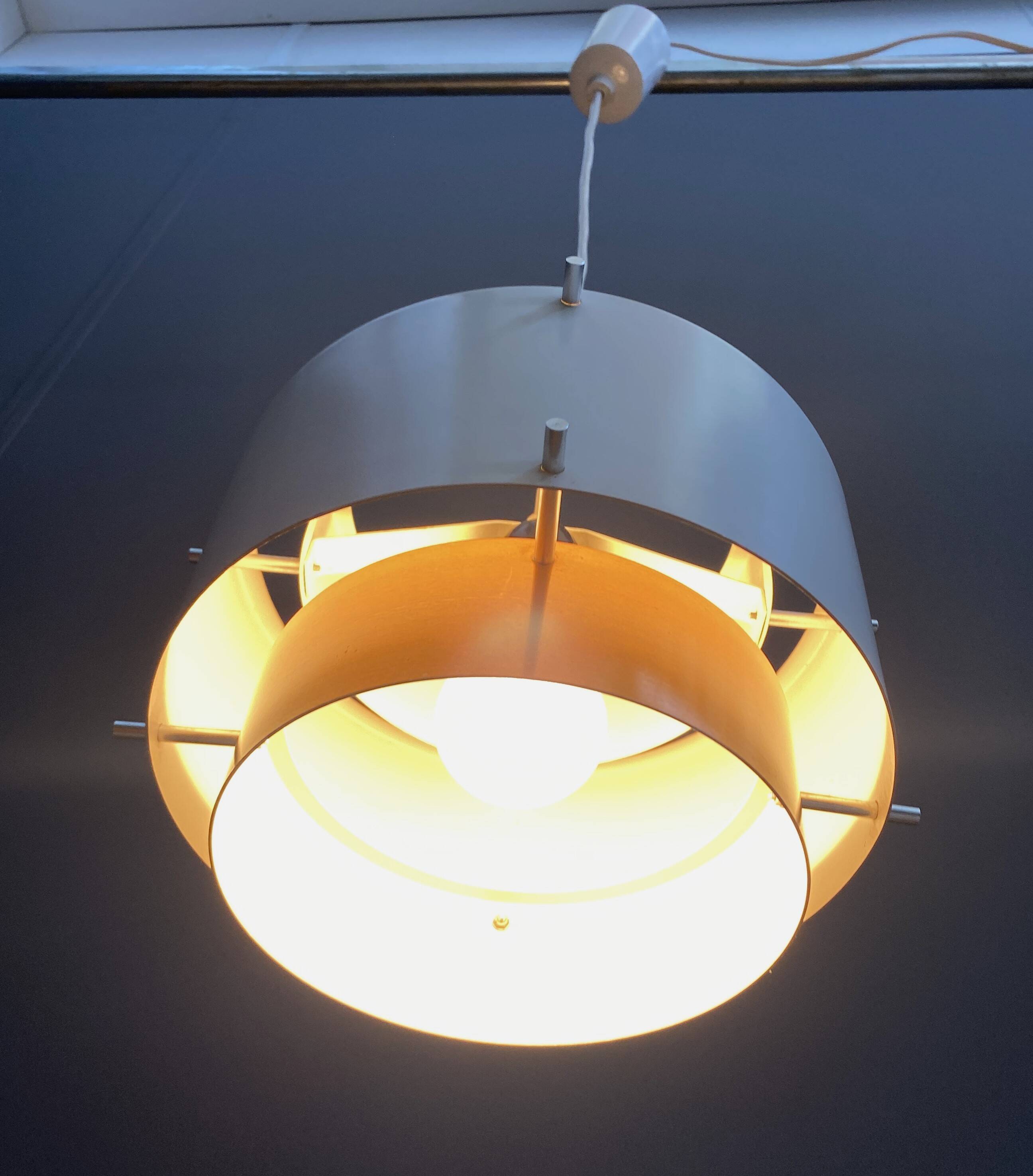 Metal, white and brass color pendant lamp by VEB 1960s