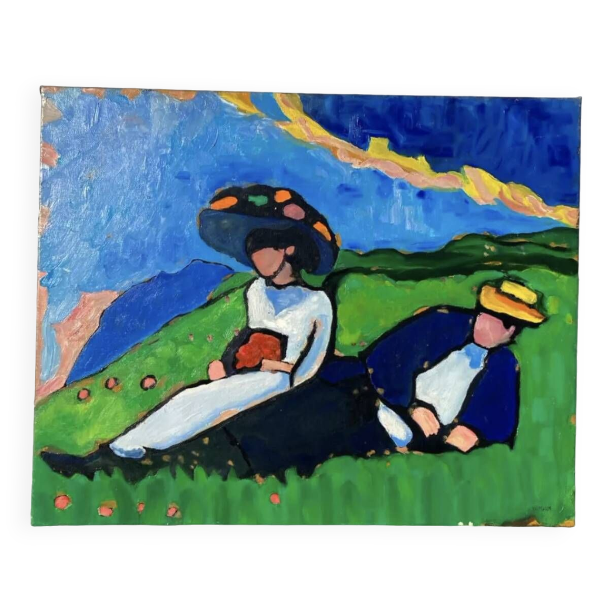 Tableau huile sur toile campagne couple
