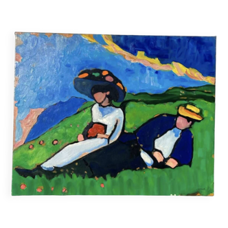 Oil painting on canvas countryside couple