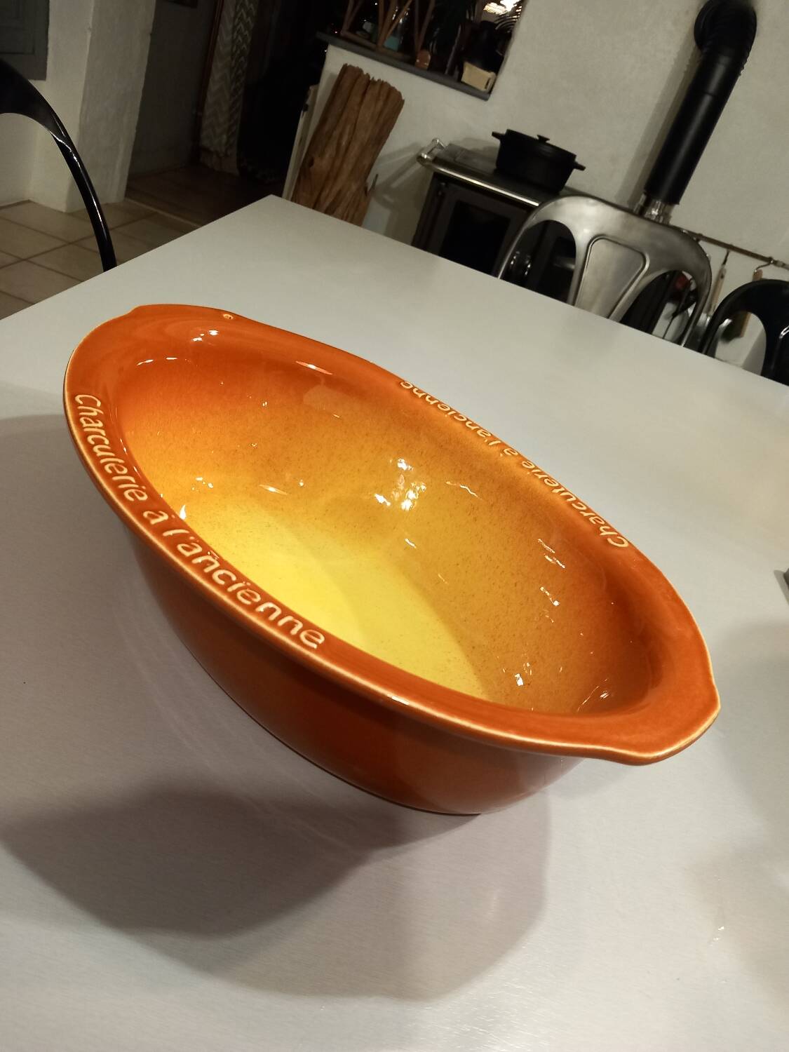 Breton dish in brown and yellow ceramic
