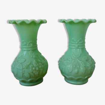 Pair of vintage vases in green opaline