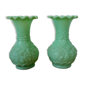 Pair of vintage vases in green opaline