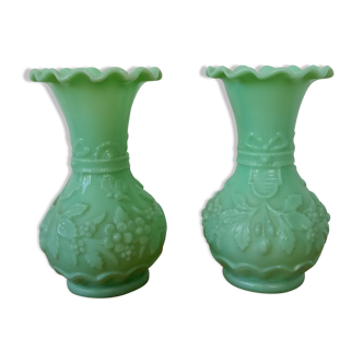 Pair of vintage vases in green opaline