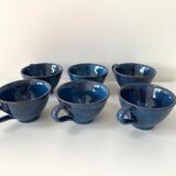 Set of 6 cups or cider bowls in glazed blue stoneware