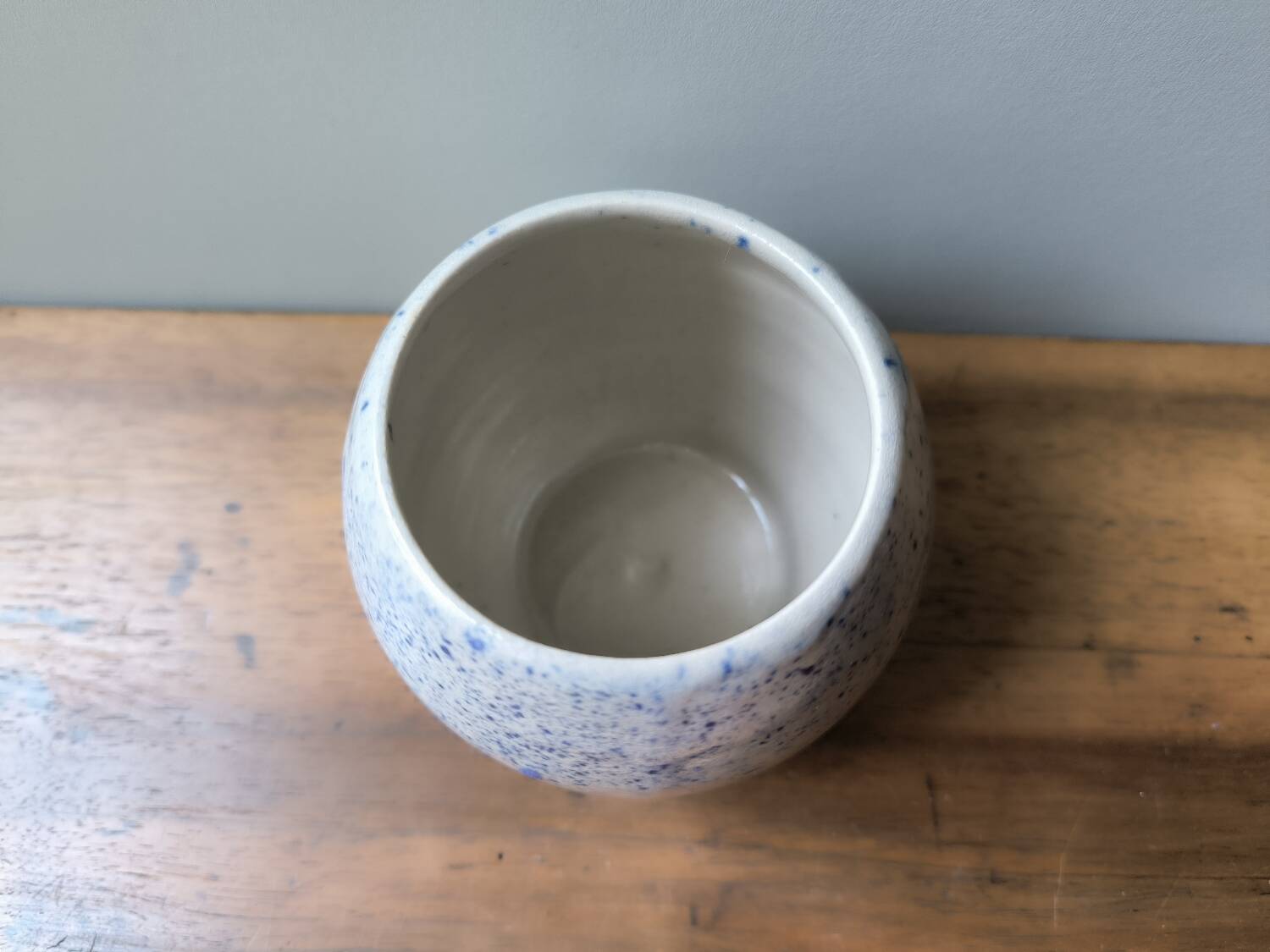 Speckled glazed stoneware ceramic cups, handmade in blue and white
