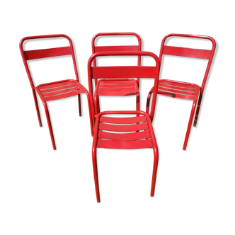 Set of 4 Tolix T1 chairs design Xavier Pauchard vintage red metal