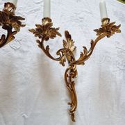 Pair of vintage French wall sconces in bronze, Louis XV Rococo style.