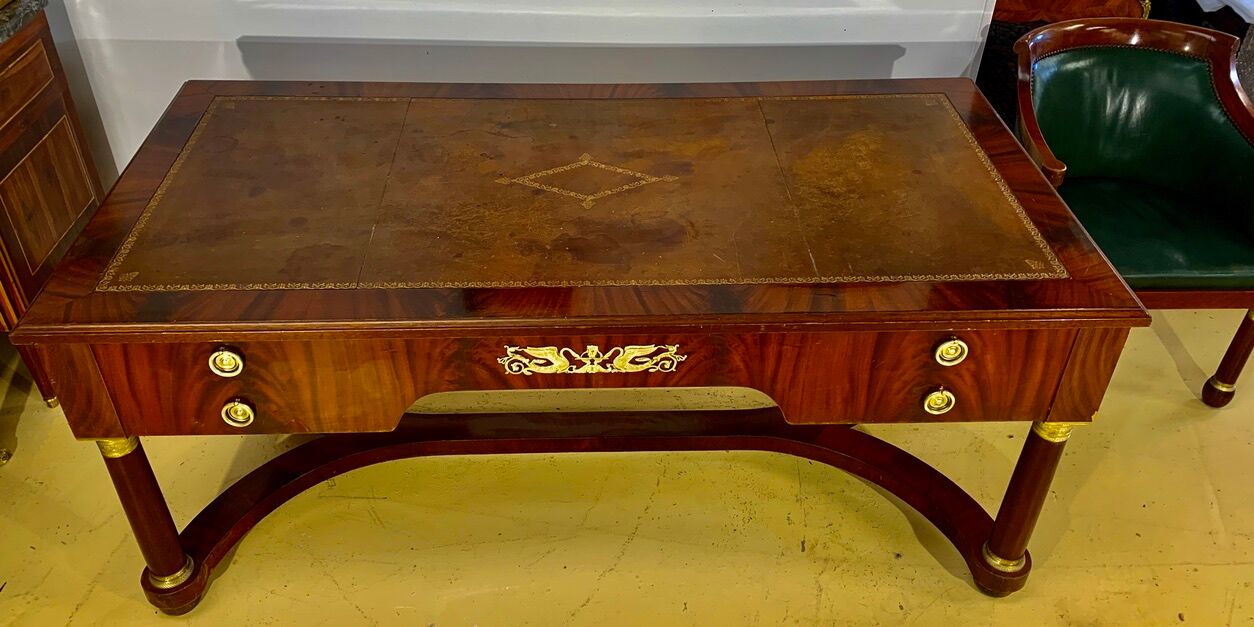 Empire flat desk, mahogany, double-sided, gilded bronzes