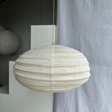 Suspension in rattan and japanese natural linen in the shape of a lantern h50 d30