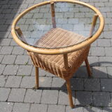 Glass and rattan coffee table