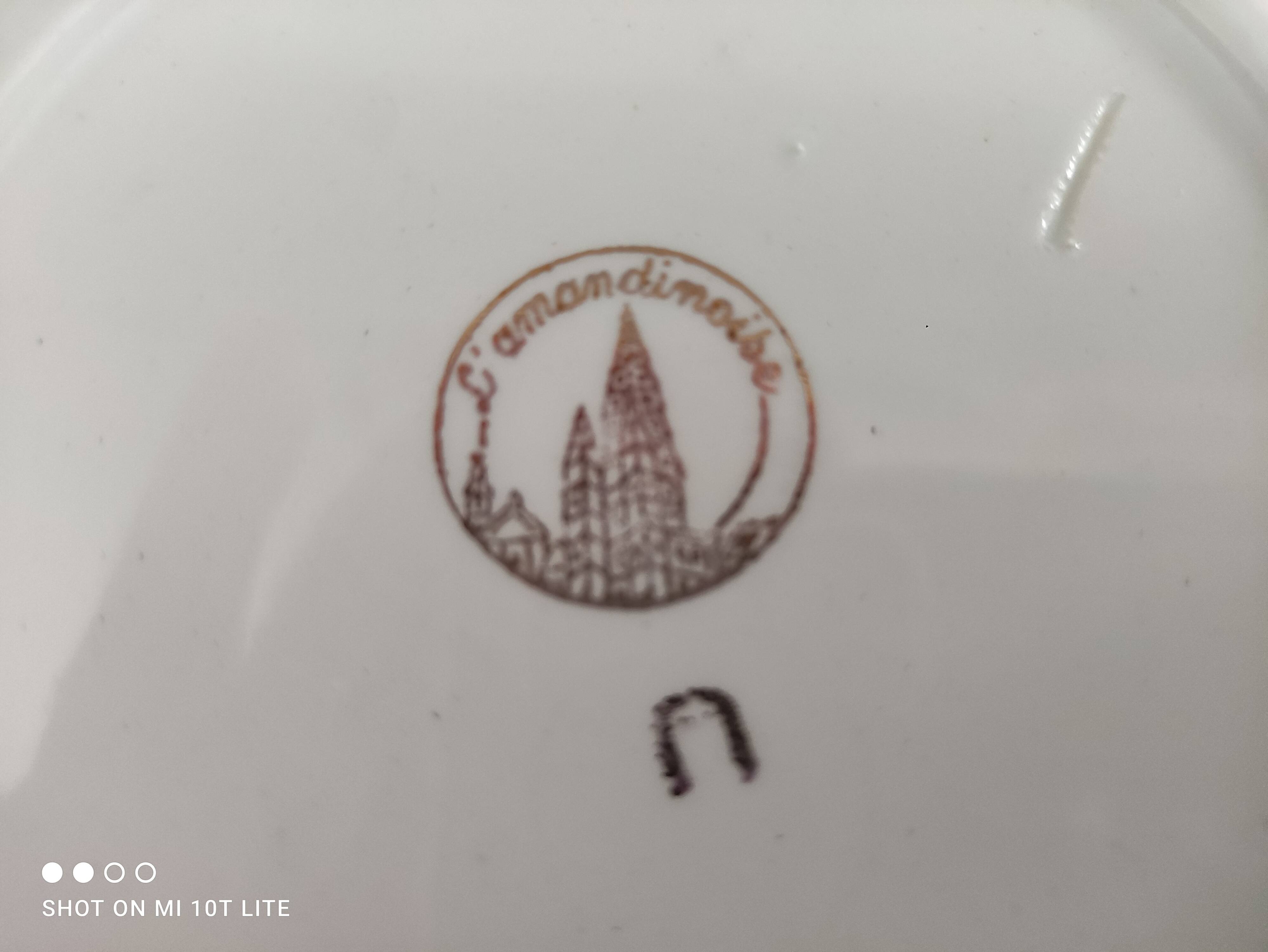 Lot de 6 assiettes creuses L'Amandinoise marli vert d'eau et frise dorée