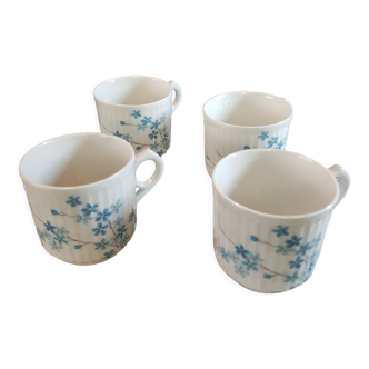 4 tasses à café myosotis en porcelaine