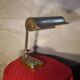 lampe de notaire  art deco, bureau, 1920 a 40 laiton et socle bois vernis h