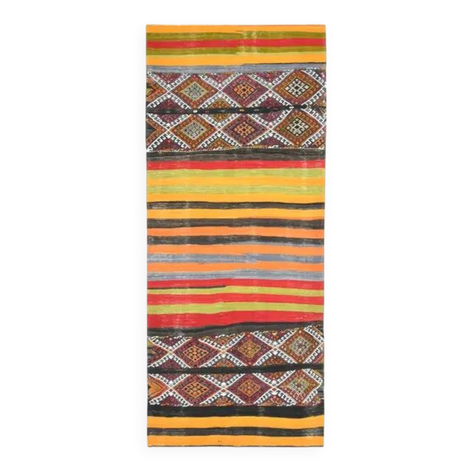 1970s Vintage Turkish Oushak Handmade Wool Cotton Orange Runner Rug 136x327