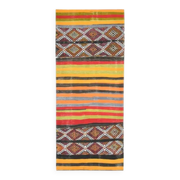 1970s Vintage Turkish Oushak Handmade Wool Cotton Orange Runner Rug 136x327