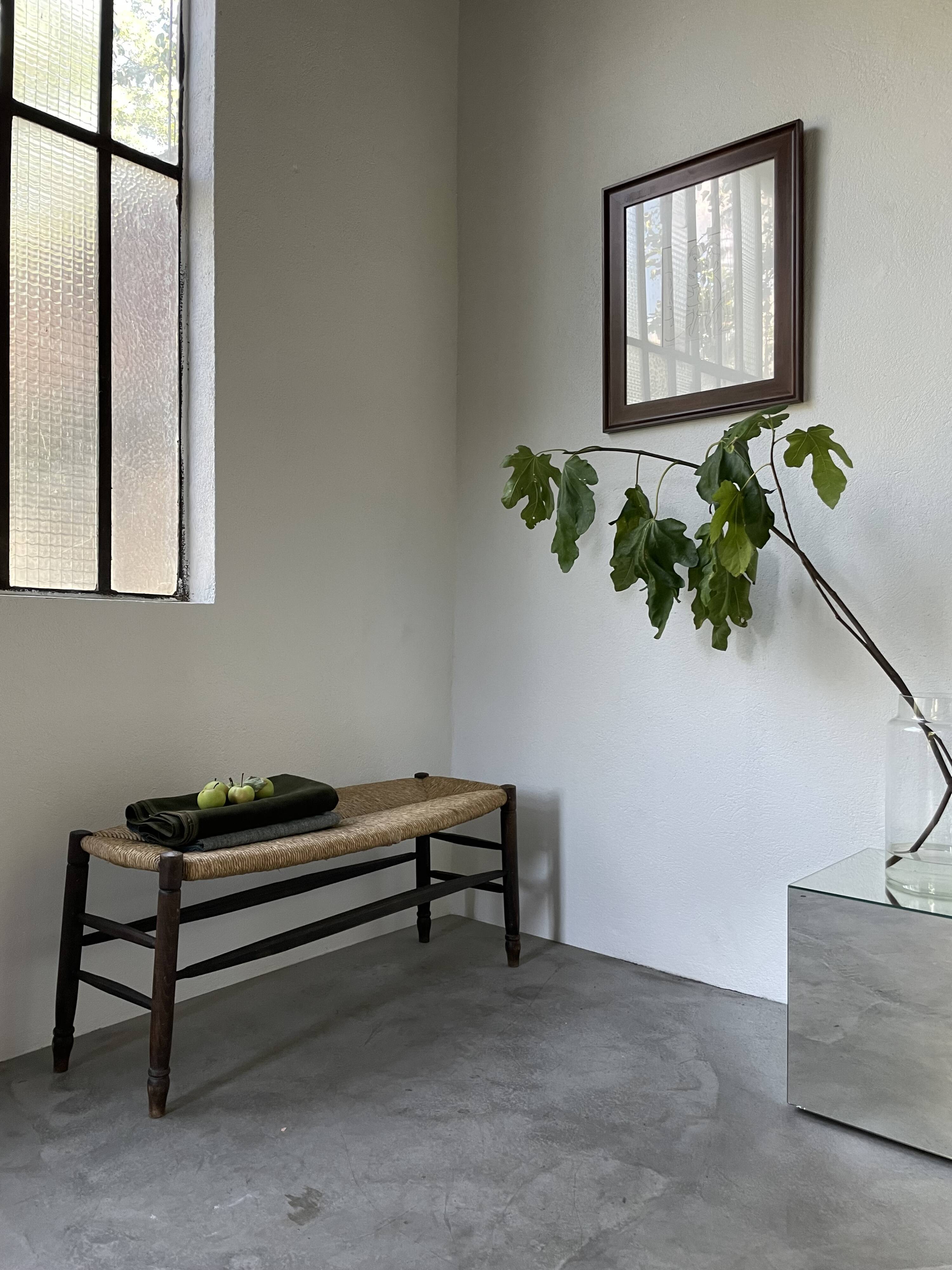 Oak and straw farm bench