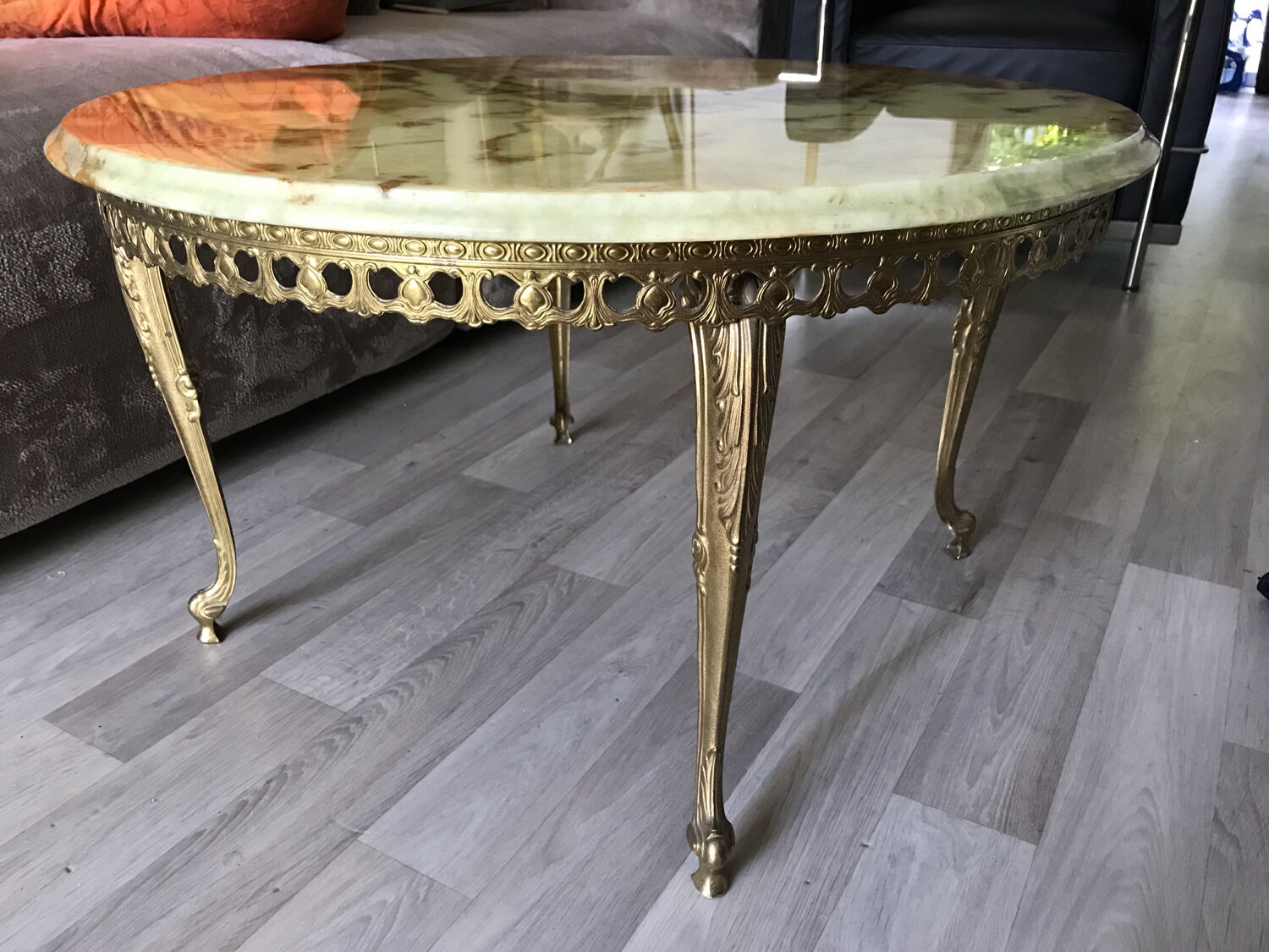 Marble and brass side coffee table