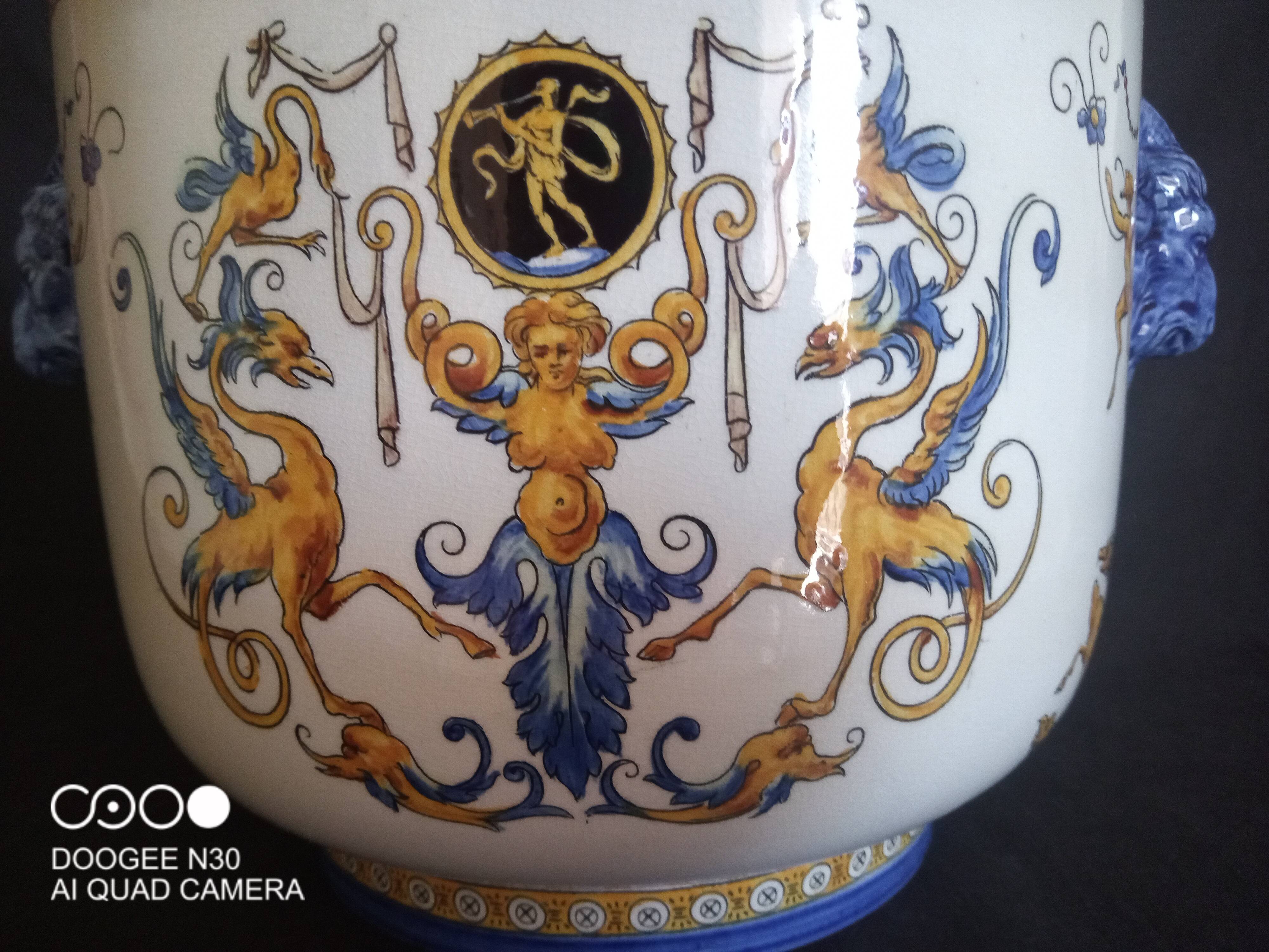 Renaissance Cache Pot in earthenware from Gien, year 1875