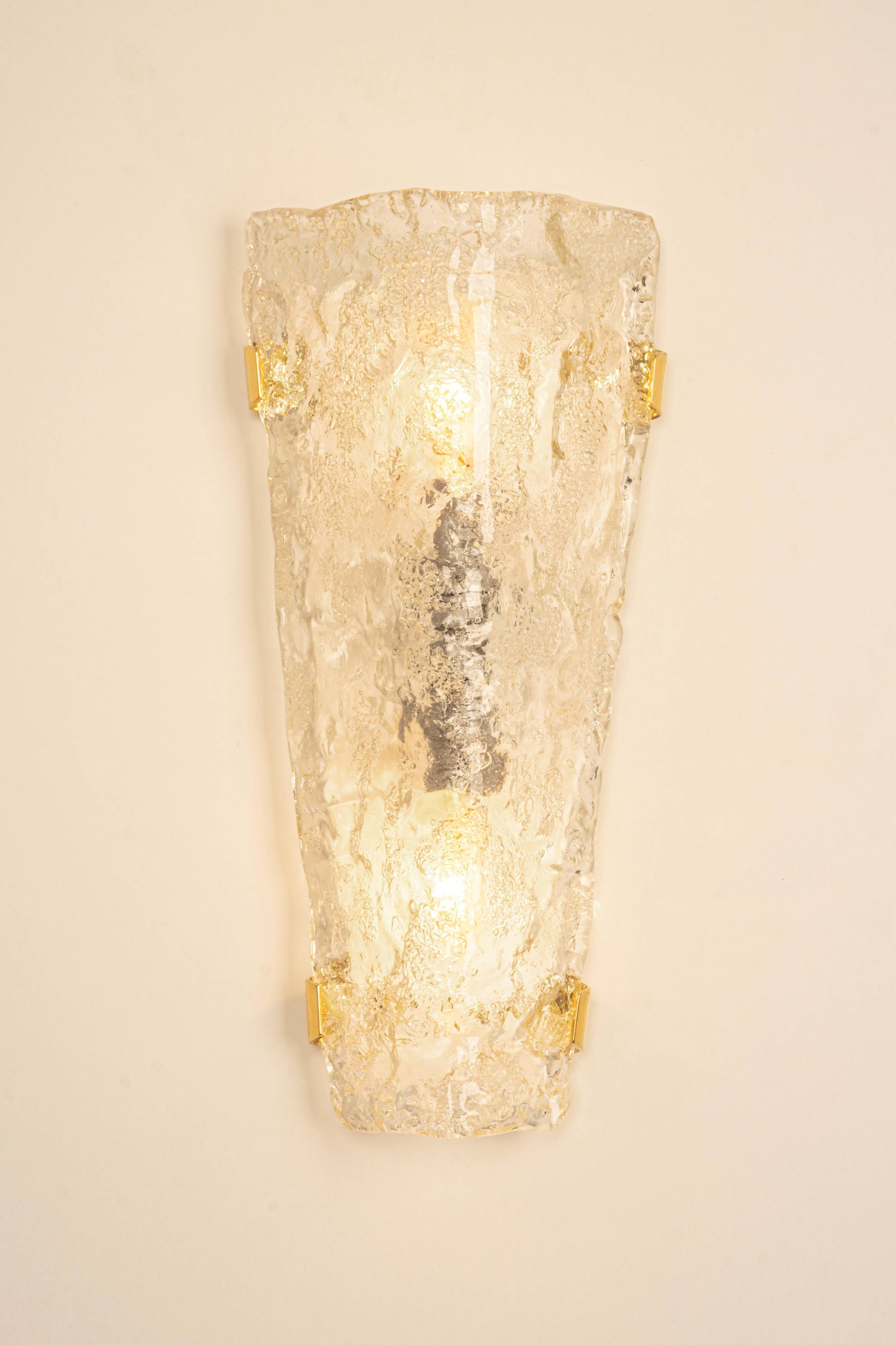 Set of 3 large angular wall sconces in Murano glass by Hillebrand, Germany, 1960s.