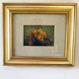 Huile nature morte, cadre bois vitré