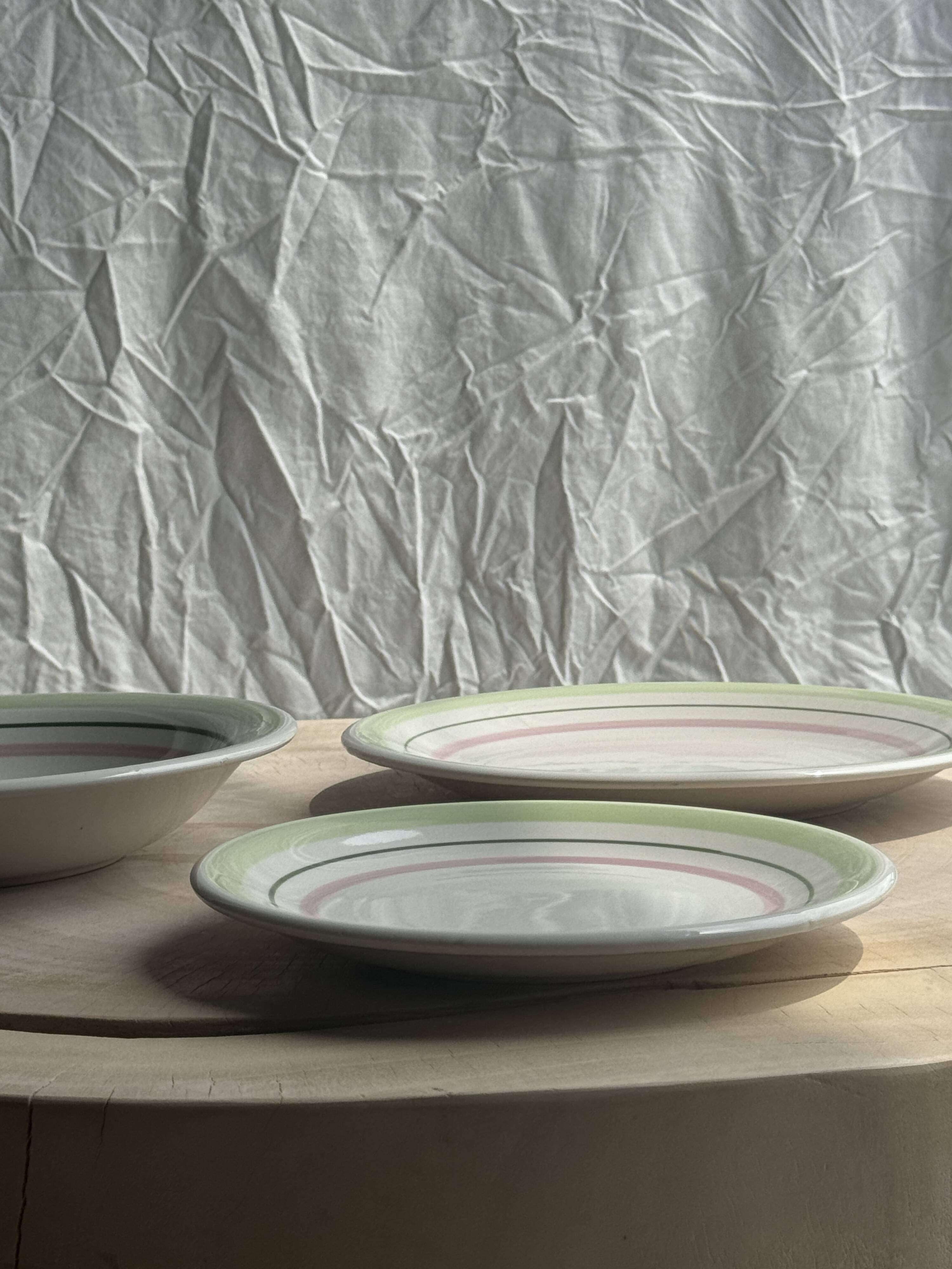 Set of 12 green and pink Italian plates