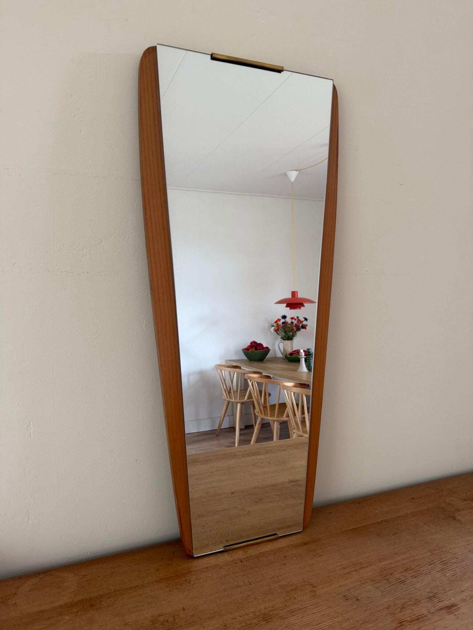 Beautiful vintage Danish mirror with nice brass details