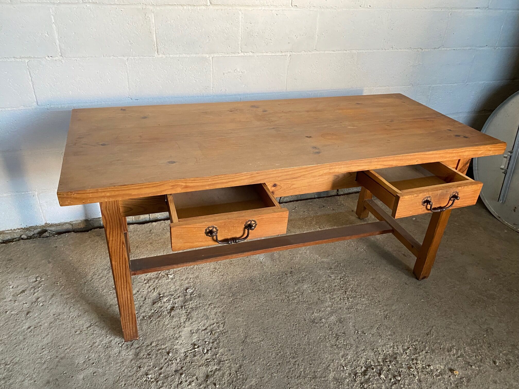 Solid pine dining farmhouse table with 2 drawers 1950 160x69x74cm