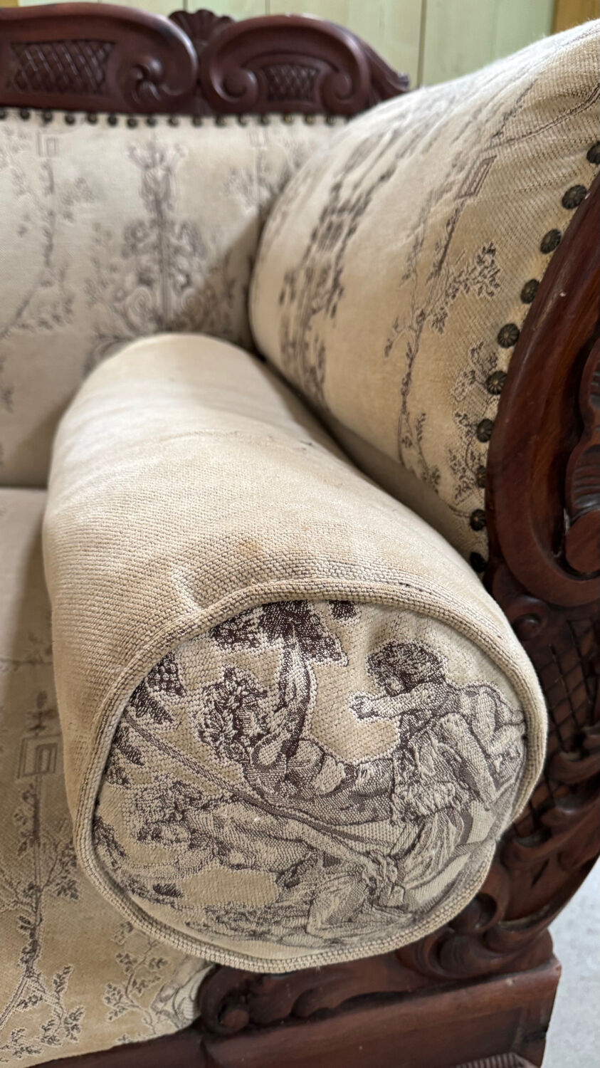 Mahogany wood/fabric bench circa 1900