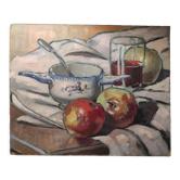 Still life with apples and oil bowl on cardboard 30s
