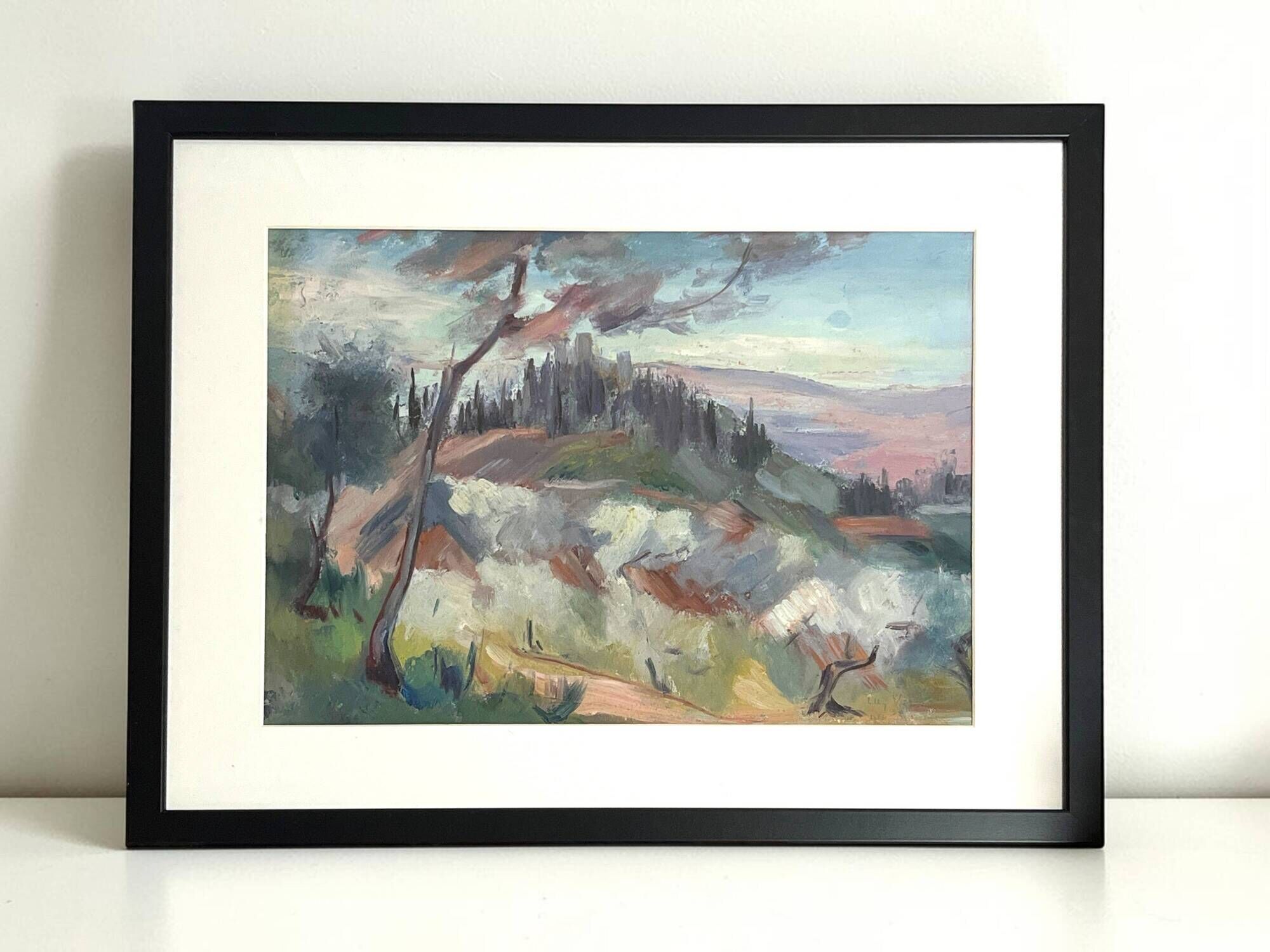 Oil on Canson, landscape located in Italy, signed mid 20th century.