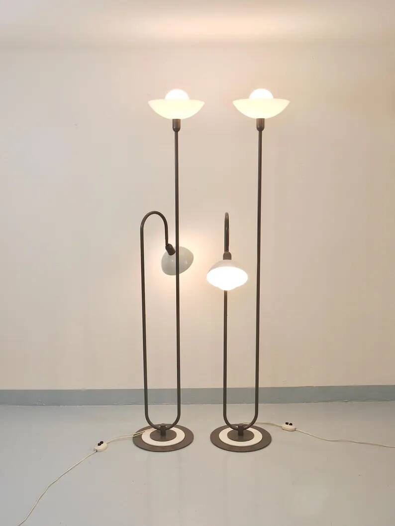 2 Postmodern 1980s Memphis Style Uplighter Floor Lamps, Torchiere, Italy, 1980s