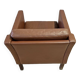Fauteuil danois en cuir marron à dossier bas 1960
