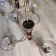 Pair of matching brass and bakelite chandeliers, 3 and 5 branches, 70s milk