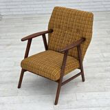 1960s, Danish armchair, furniture wool fabric, teak wood, oak wood.