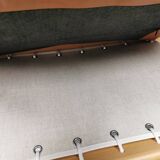 Folding Stool, in light beech wood with cognac colored leather cushion.