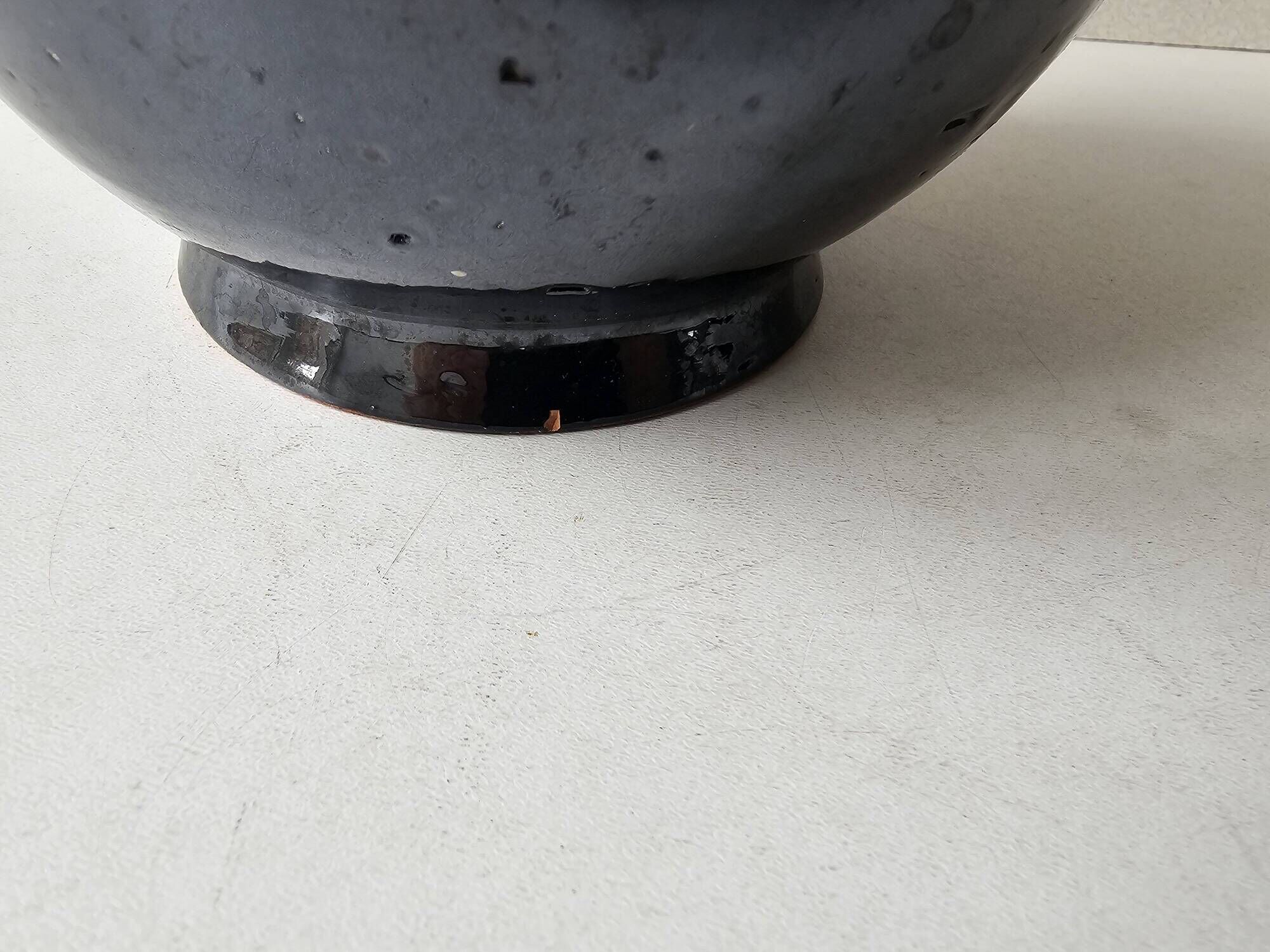 Ceramic vase with black and yellow flame glaze Signed Morvan Petit Massé