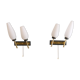 Pair of vintage brass metal and opaline wall lamps 1960
